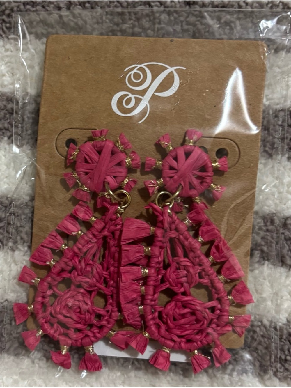 NWT Plunder Raffia Teardrop Statement Earrings